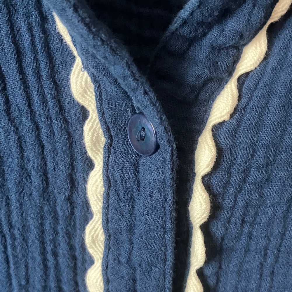 Susan Graver Navy Blouse with White Embroidery - Picture 3 of 7
